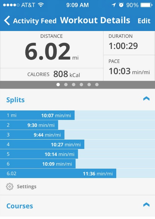 My 6 mile splits
